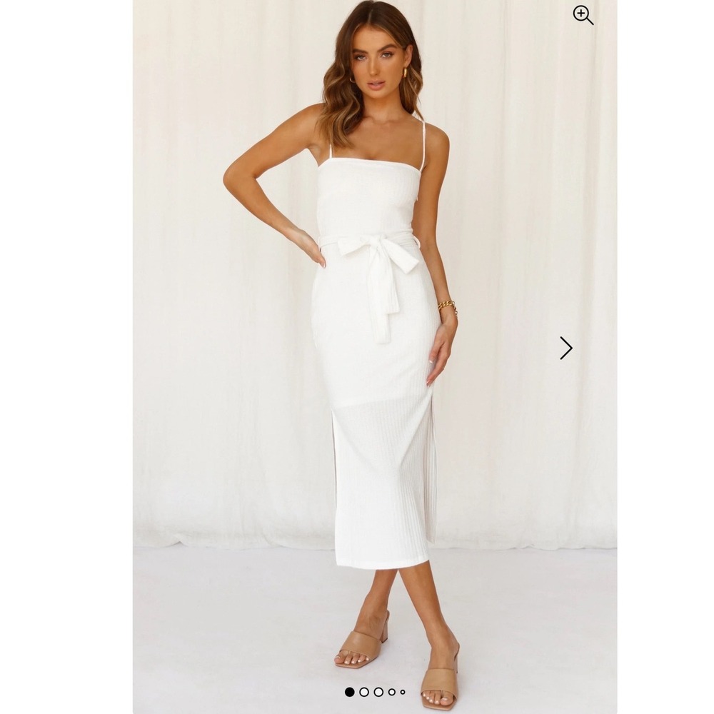 Hello Molly White Ways I Loved You Knit Midi Dress Tie Waist Size S Minimalist